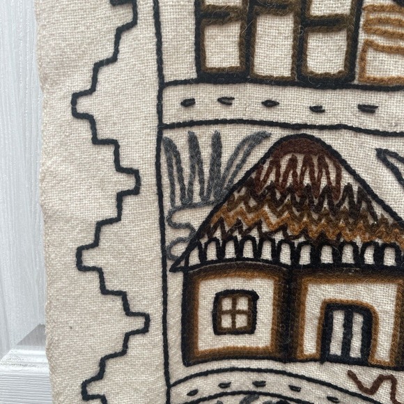 Vintge Peruvian Mayan Aztec Inca Folk‎ Art Embroidered Crewel Work Wall Hanging - Picture 4 of 6